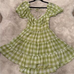 Princess Polly Sage Checkered Dress